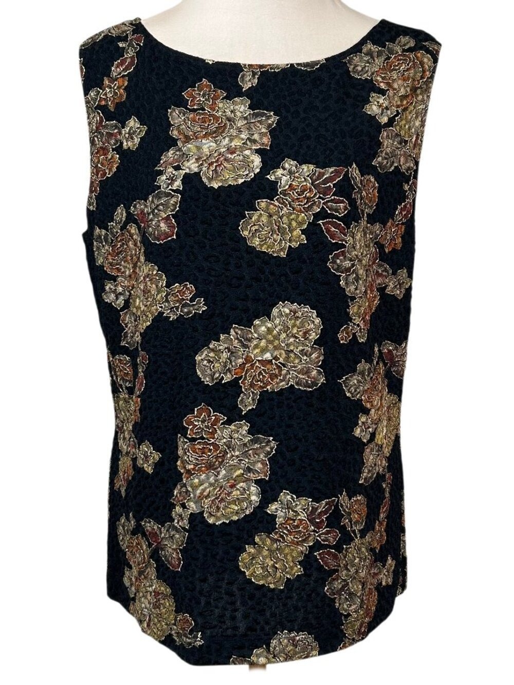 Chico's Black Gold Floral Tapestry Stretch Sleeveless Tank Top Size 3X